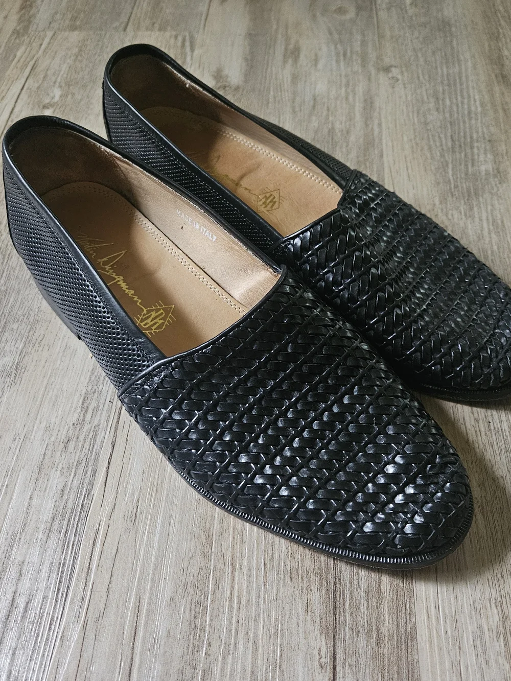 Martin Dingman Men's Black Woven Slip-On Dress Loafers Size 10 Made In Italy